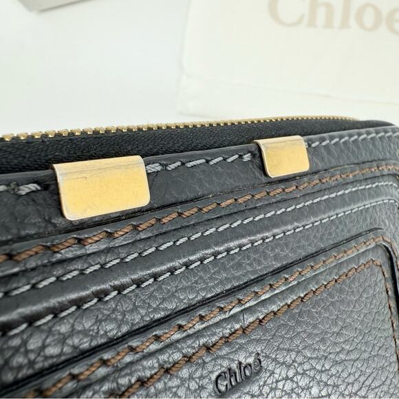 CHLOE Grained Calfskin Marcie Long Zip Around Wallet Textured Black Leather - Picture 10 of 13